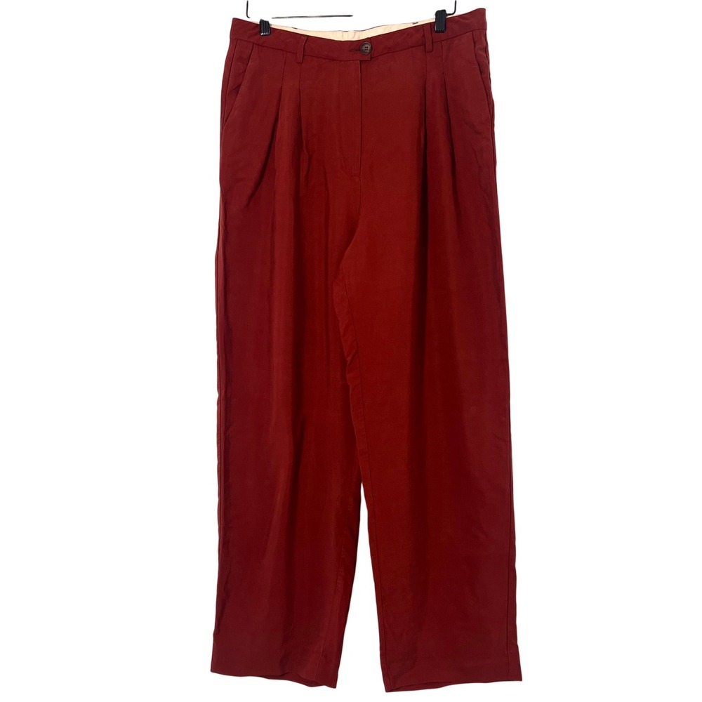 American Vintage Nalastate Pants Womens‎ L Rust Red Pleated Wide Leg Trousers